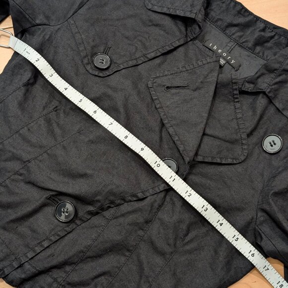 SOLD Theory 100% Linen Cropped Trench Coat Women Size P Black - Picture 7 of 11